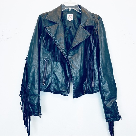 american culture Jackets & Blazers - American Culture size M faux leather fringe moto jacket